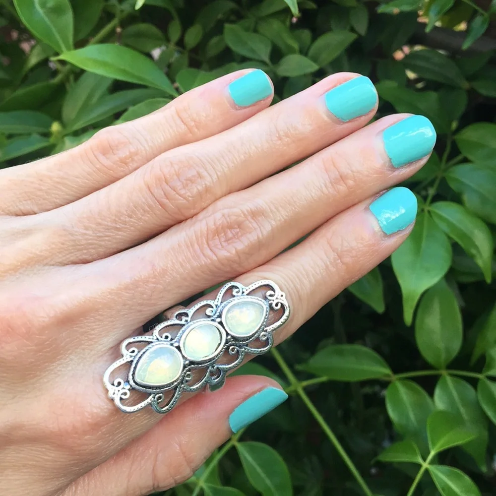 Elegant Silver + Moonstone Filigree Bohemian Statement Ring
